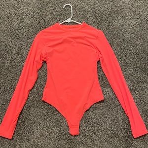 NWT SKIMS Long Sleeve Crew Neck Bodysuit in Neon Coral